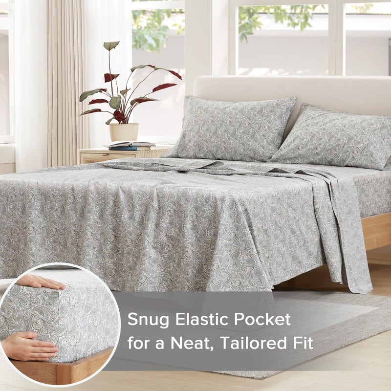 Comfort Spaces 100% Cotton Sheet Set Breathable, Lightweight, Soft with 14" Elastic Pocket Fits up to 16" Mattress, All Season Cozy Bedding, Matching Pillow Case, Cal King Paisley Multi 4 Piece - Image 4